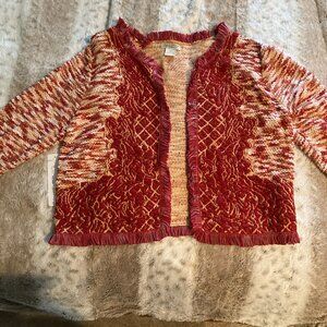 Lucky Brand cropped bolero cardigan sweater  in rust and cream tones size M